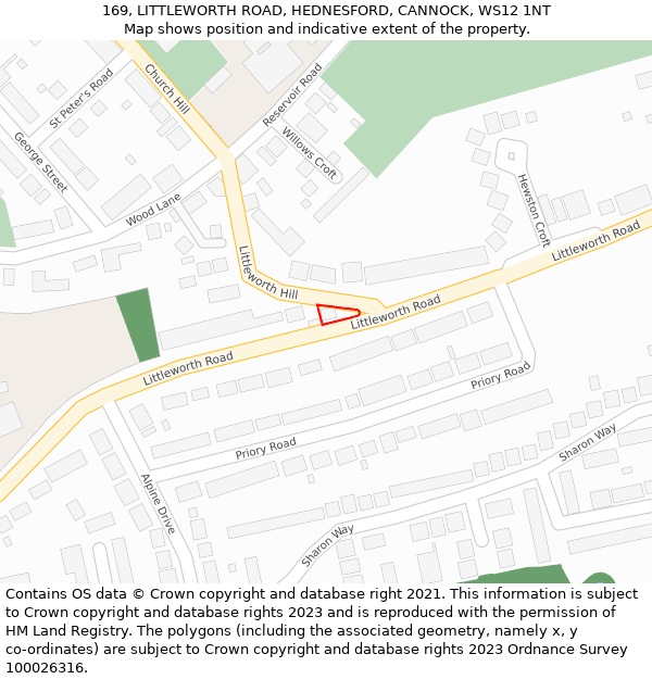 169, LITTLEWORTH ROAD, HEDNESFORD, CANNOCK, WS12 1NT: Location map and indicative extent of plot