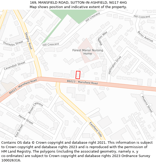 169, MANSFIELD ROAD, SUTTON-IN-ASHFIELD, NG17 4HG: Location map and indicative extent of plot