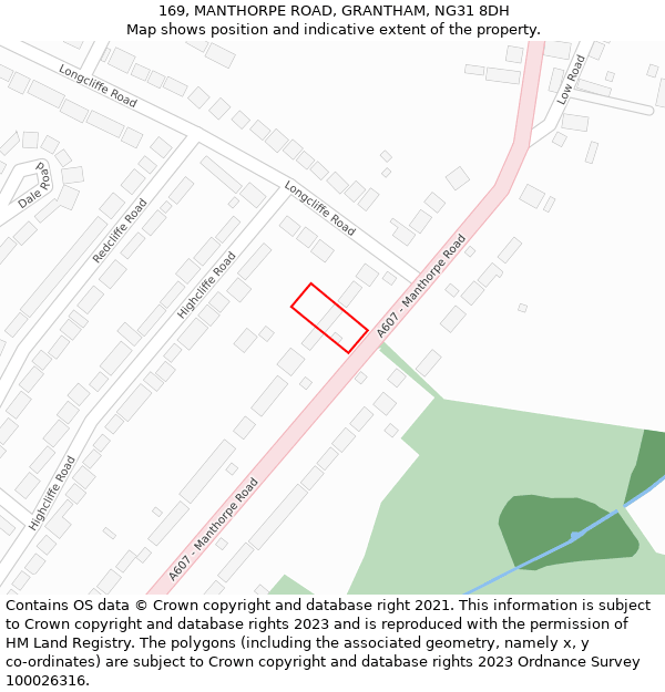 169, MANTHORPE ROAD, GRANTHAM, NG31 8DH: Location map and indicative extent of plot