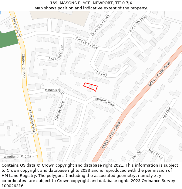 169, MASONS PLACE, NEWPORT, TF10 7JX: Location map and indicative extent of plot