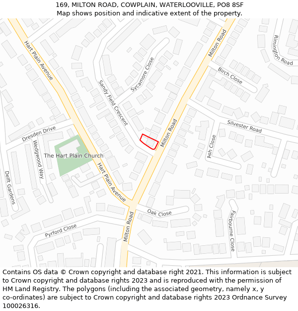 169, MILTON ROAD, COWPLAIN, WATERLOOVILLE, PO8 8SF: Location map and indicative extent of plot