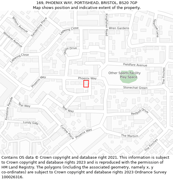 169, PHOENIX WAY, PORTISHEAD, BRISTOL, BS20 7GP: Location map and indicative extent of plot