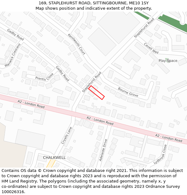 169, STAPLEHURST ROAD, SITTINGBOURNE, ME10 1SY: Location map and indicative extent of plot