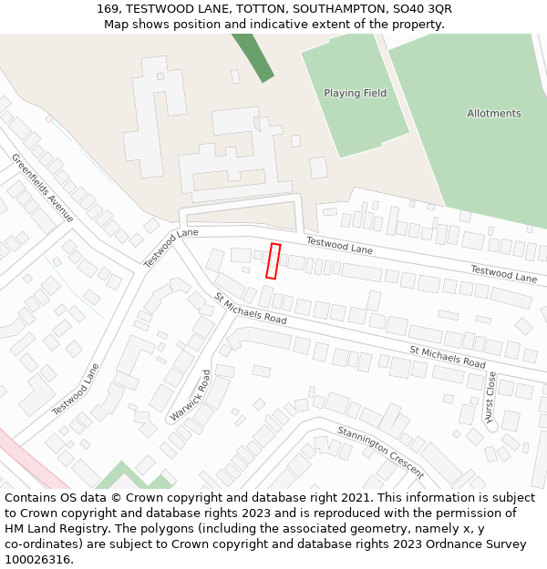 169, TESTWOOD LANE, TOTTON, SOUTHAMPTON, SO40 3QR: Location map and indicative extent of plot