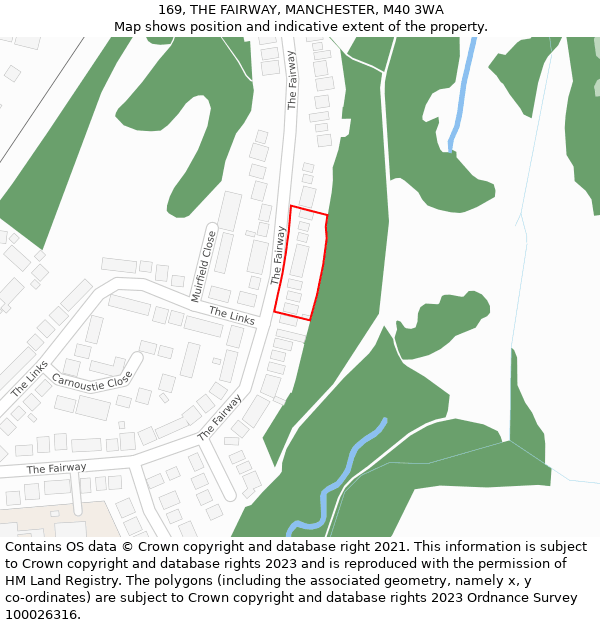 169, THE FAIRWAY, MANCHESTER, M40 3WA: Location map and indicative extent of plot