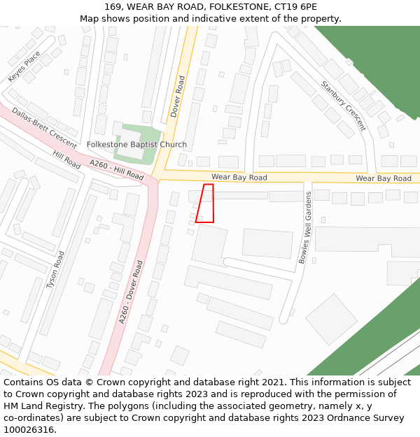 169, WEAR BAY ROAD, FOLKESTONE, CT19 6PE: Location map and indicative extent of plot