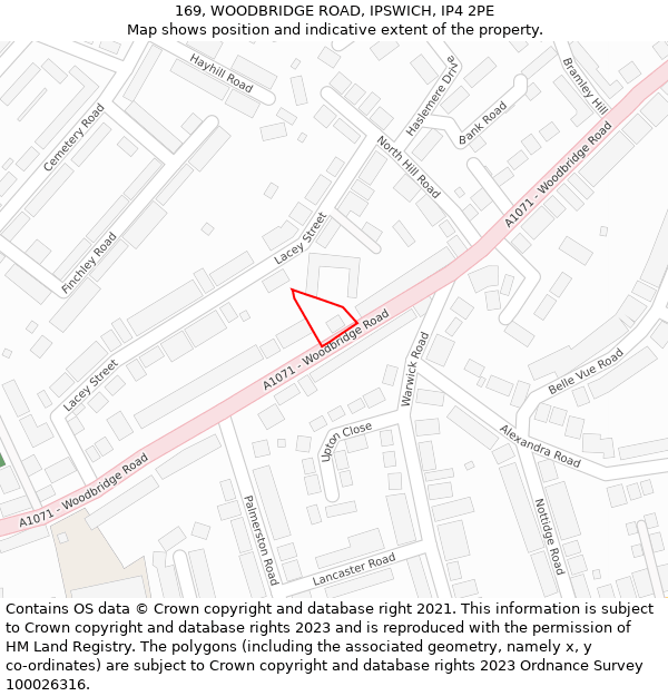 169, WOODBRIDGE ROAD, IPSWICH, IP4 2PE: Location map and indicative extent of plot