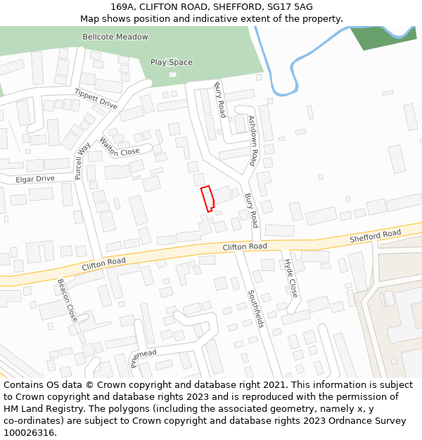 169A, CLIFTON ROAD, SHEFFORD, SG17 5AG: Location map and indicative extent of plot