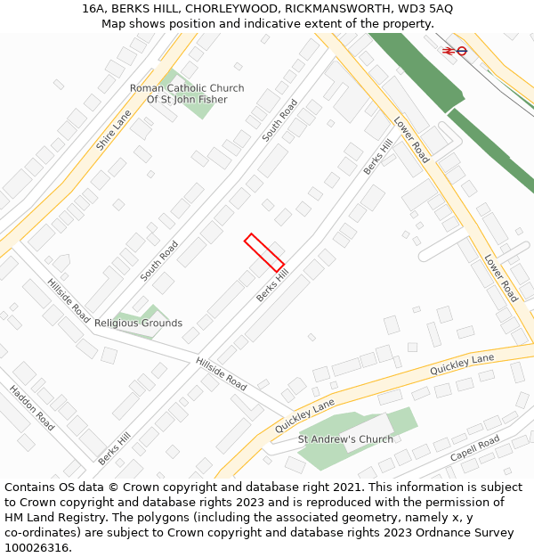 16A, BERKS HILL, CHORLEYWOOD, RICKMANSWORTH, WD3 5AQ: Location map and indicative extent of plot