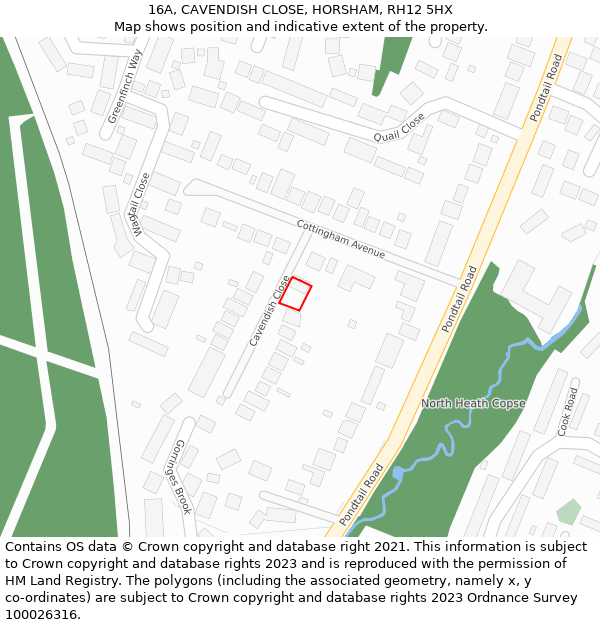 16A, CAVENDISH CLOSE, HORSHAM, RH12 5HX: Location map and indicative extent of plot