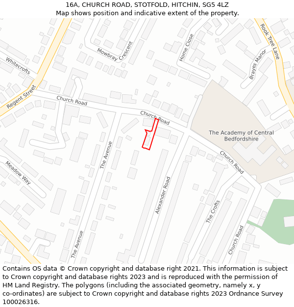 16A, CHURCH ROAD, STOTFOLD, HITCHIN, SG5 4LZ: Location map and indicative extent of plot