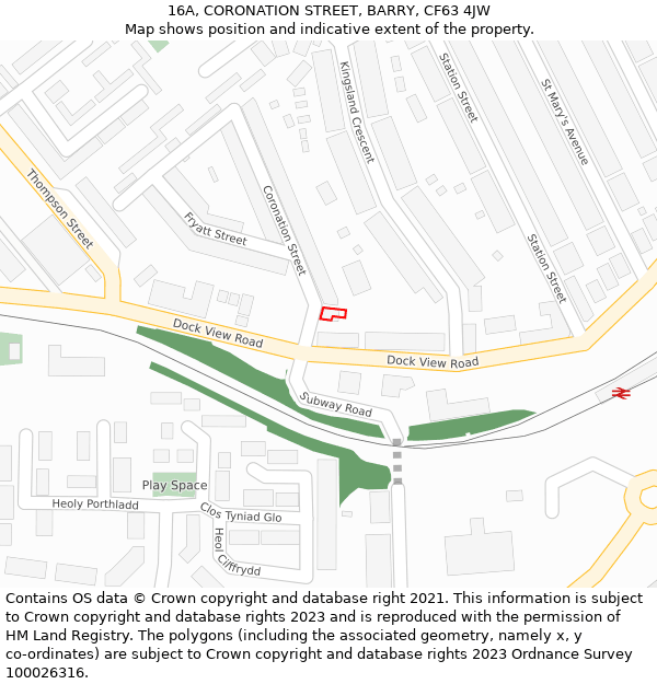 16A, CORONATION STREET, BARRY, CF63 4JW: Location map and indicative extent of plot