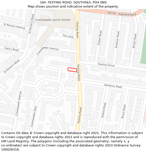 16A, FESTING ROAD, SOUTHSEA, PO4 0NG: Location map and indicative extent of plot