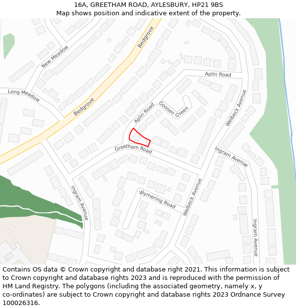 16A, GREETHAM ROAD, AYLESBURY, HP21 9BS: Location map and indicative extent of plot