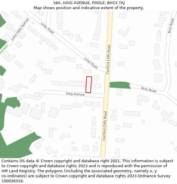 16A, HAIG AVENUE, POOLE, BH13 7AJ: Location map and indicative extent of plot