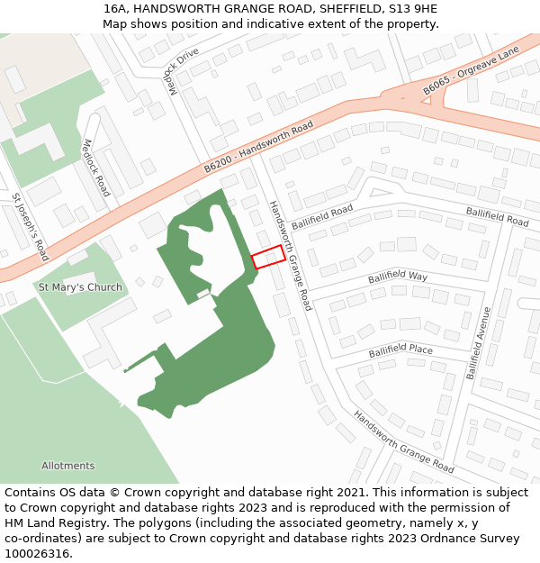 16A, HANDSWORTH GRANGE ROAD, SHEFFIELD, S13 9HE: Location map and indicative extent of plot