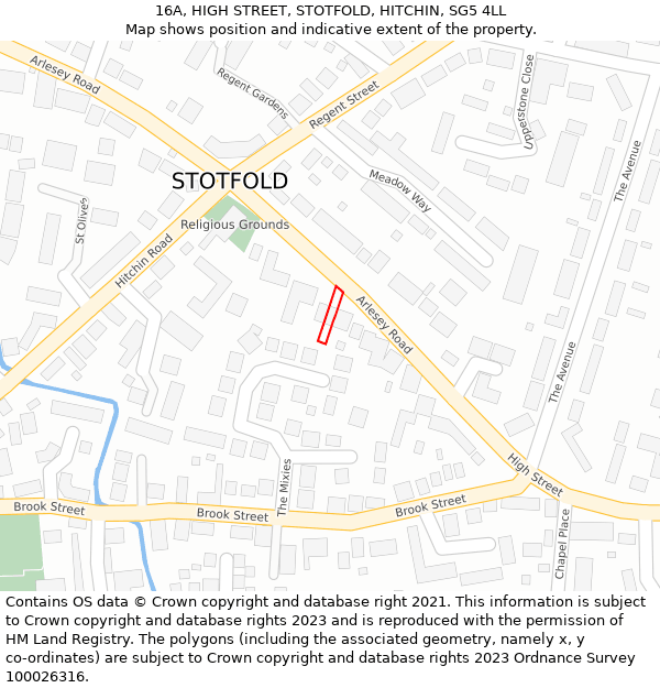 16A, HIGH STREET, STOTFOLD, HITCHIN, SG5 4LL: Location map and indicative extent of plot