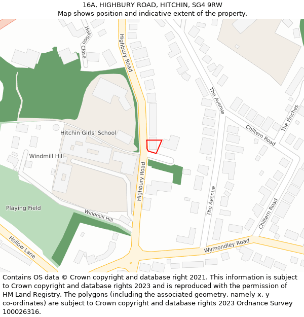 16A, HIGHBURY ROAD, HITCHIN, SG4 9RW: Location map and indicative extent of plot