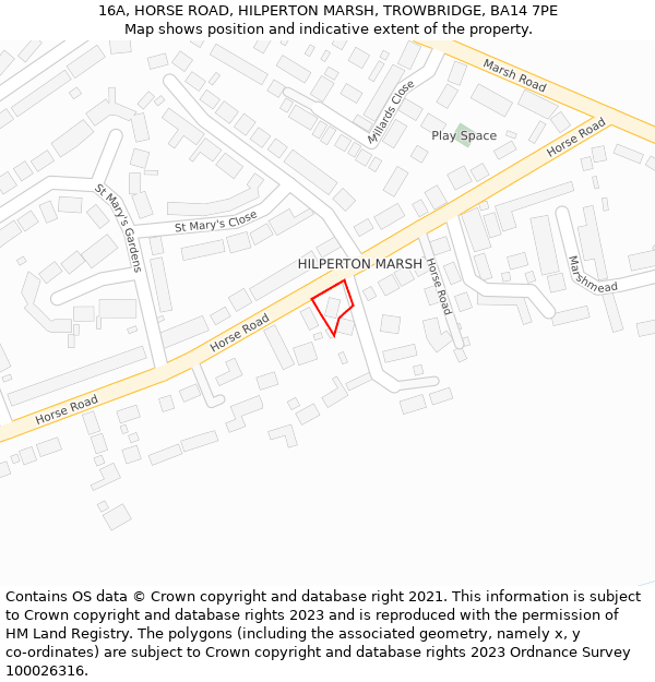 16A, HORSE ROAD, HILPERTON MARSH, TROWBRIDGE, BA14 7PE: Location map and indicative extent of plot