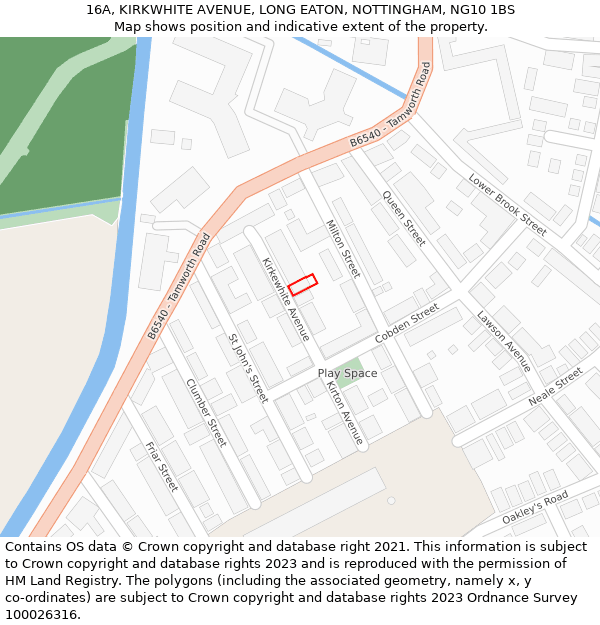 16A, KIRKWHITE AVENUE, LONG EATON, NOTTINGHAM, NG10 1BS: Location map and indicative extent of plot