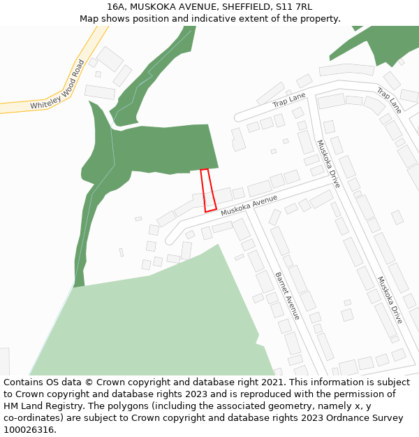16A, MUSKOKA AVENUE, SHEFFIELD, S11 7RL: Location map and indicative extent of plot