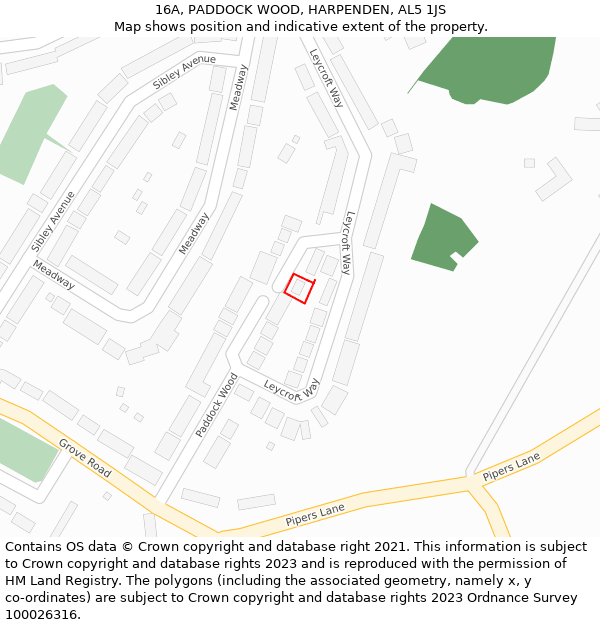 16A, PADDOCK WOOD, HARPENDEN, AL5 1JS: Location map and indicative extent of plot