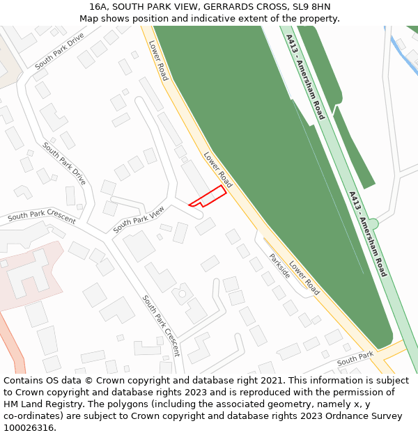 16A, SOUTH PARK VIEW, GERRARDS CROSS, SL9 8HN: Location map and indicative extent of plot