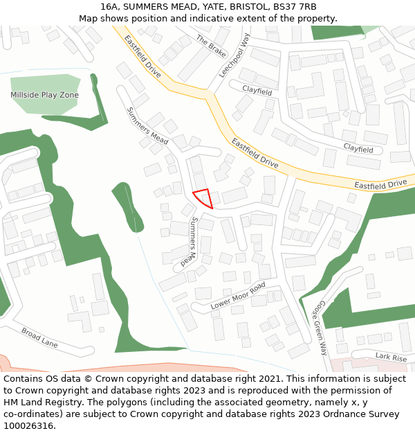 16A, SUMMERS MEAD, YATE, BRISTOL, BS37 7RB: Location map and indicative extent of plot