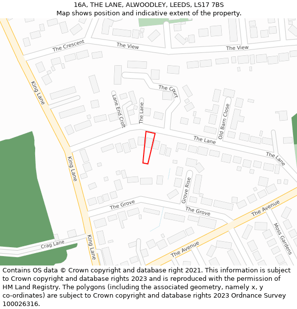 16A, THE LANE, ALWOODLEY, LEEDS, LS17 7BS: Location map and indicative extent of plot