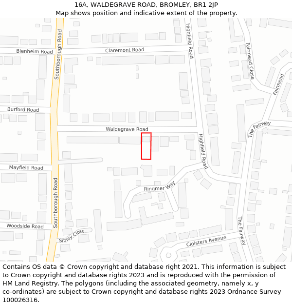 16A, WALDEGRAVE ROAD, BROMLEY, BR1 2JP: Location map and indicative extent of plot