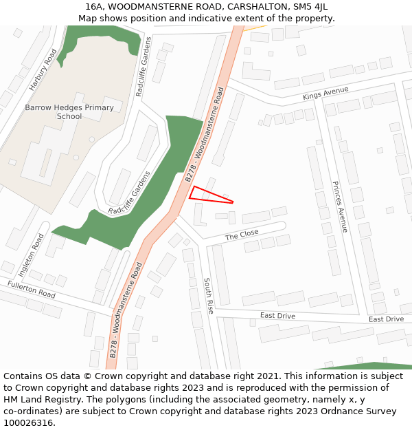 16A, WOODMANSTERNE ROAD, CARSHALTON, SM5 4JL: Location map and indicative extent of plot