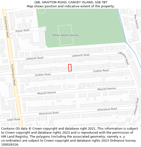 16B, GRAFTON ROAD, CANVEY ISLAND, SS8 7BT: Location map and indicative extent of plot