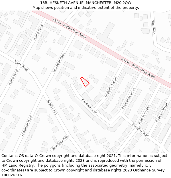 16B, HESKETH AVENUE, MANCHESTER, M20 2QW: Location map and indicative extent of plot