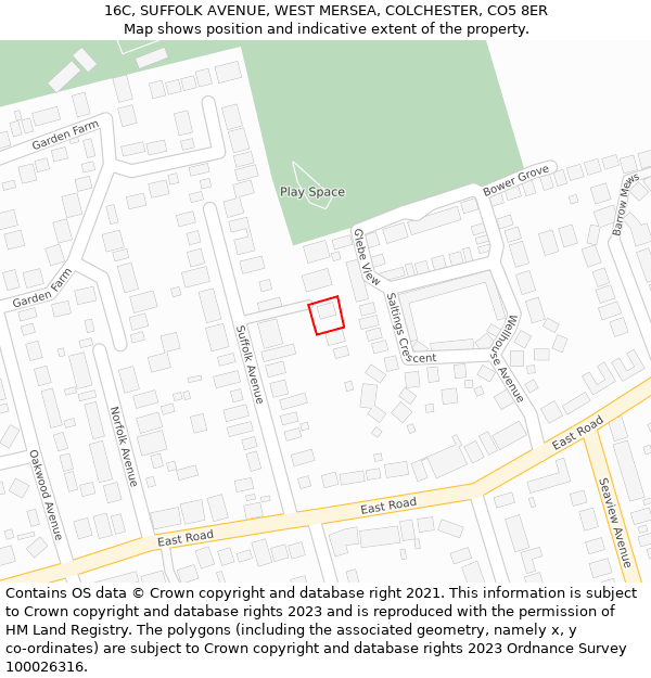 16C, SUFFOLK AVENUE, WEST MERSEA, COLCHESTER, CO5 8ER: Location map and indicative extent of plot