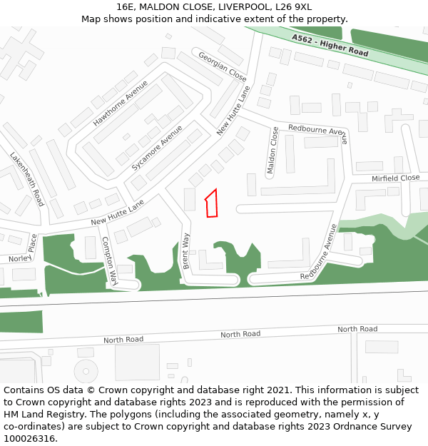 16E, MALDON CLOSE, LIVERPOOL, L26 9XL: Location map and indicative extent of plot