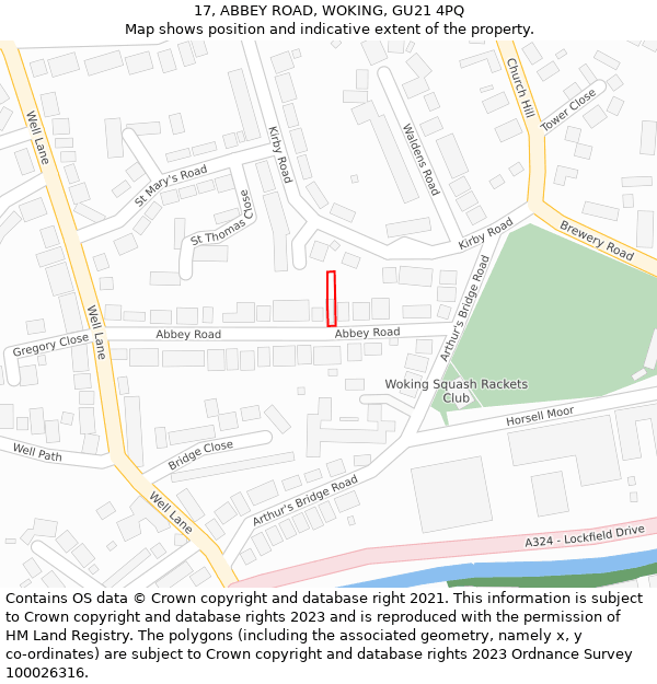 17, ABBEY ROAD, WOKING, GU21 4PQ: Location map and indicative extent of plot