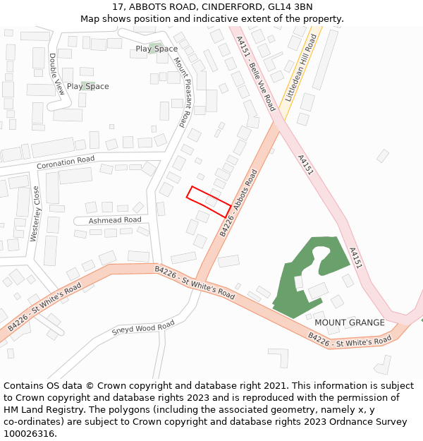 17, ABBOTS ROAD, CINDERFORD, GL14 3BN: Location map and indicative extent of plot