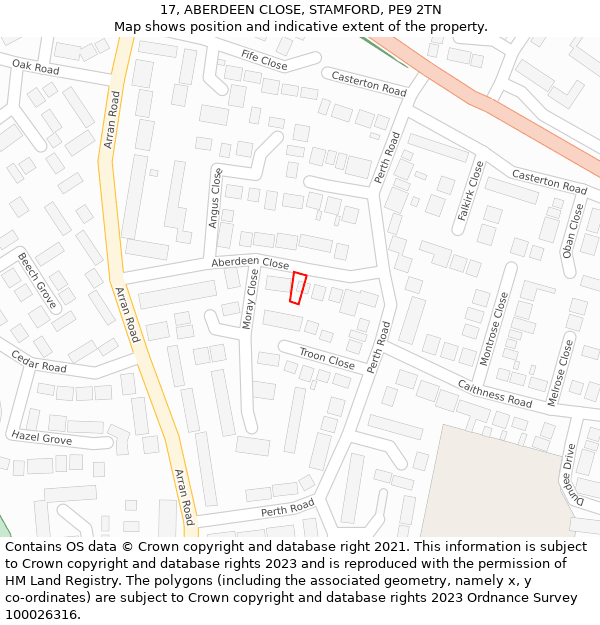 17, ABERDEEN CLOSE, STAMFORD, PE9 2TN: Location map and indicative extent of plot