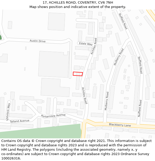 17, ACHILLES ROAD, COVENTRY, CV6 7NH: Location map and indicative extent of plot