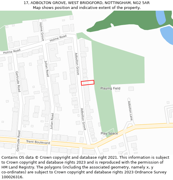 17, ADBOLTON GROVE, WEST BRIDGFORD, NOTTINGHAM, NG2 5AR: Location map and indicative extent of plot