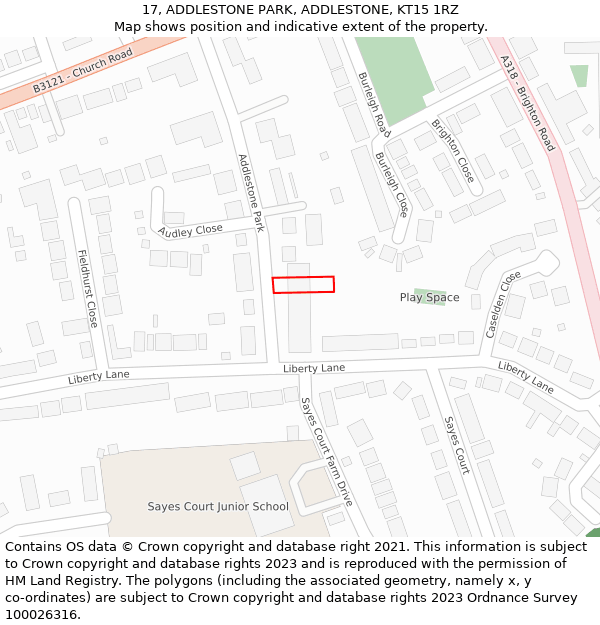 17, ADDLESTONE PARK, ADDLESTONE, KT15 1RZ: Location map and indicative extent of plot