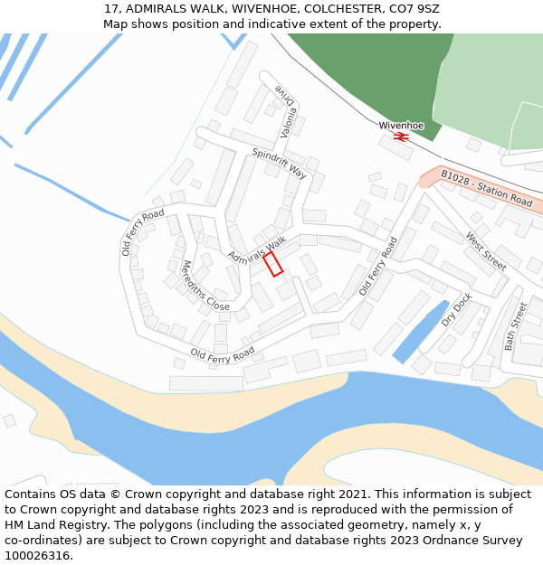 17, ADMIRALS WALK, WIVENHOE, COLCHESTER, CO7 9SZ: Location map and indicative extent of plot