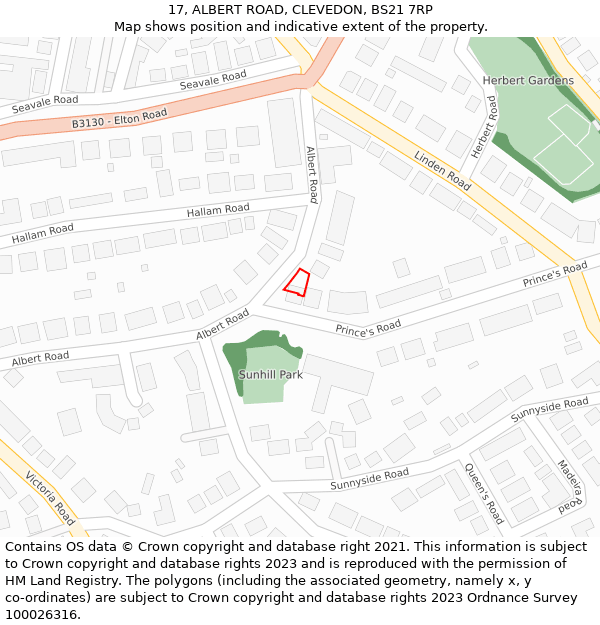 17, ALBERT ROAD, CLEVEDON, BS21 7RP: Location map and indicative extent of plot