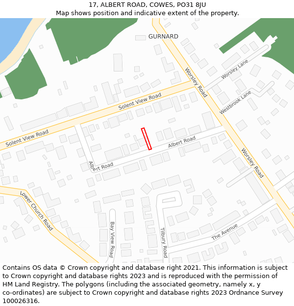 17, ALBERT ROAD, COWES, PO31 8JU: Location map and indicative extent of plot