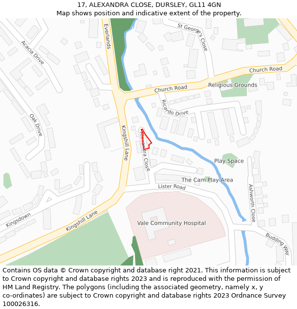 17, ALEXANDRA CLOSE, DURSLEY, GL11 4GN: Location map and indicative extent of plot