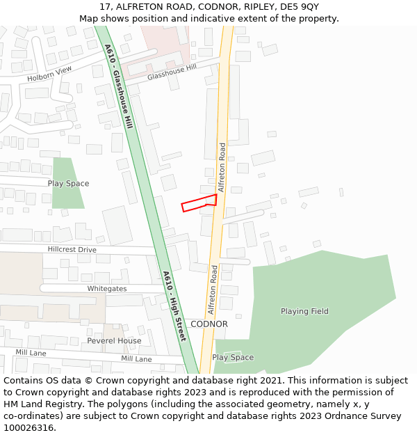 17, ALFRETON ROAD, CODNOR, RIPLEY, DE5 9QY: Location map and indicative extent of plot