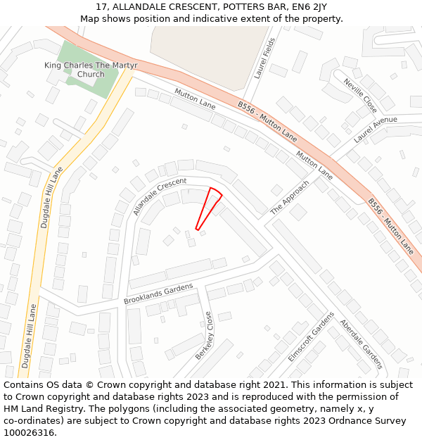 17, ALLANDALE CRESCENT, POTTERS BAR, EN6 2JY: Location map and indicative extent of plot