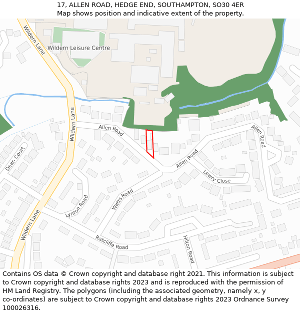 17, ALLEN ROAD, HEDGE END, SOUTHAMPTON, SO30 4ER: Location map and indicative extent of plot