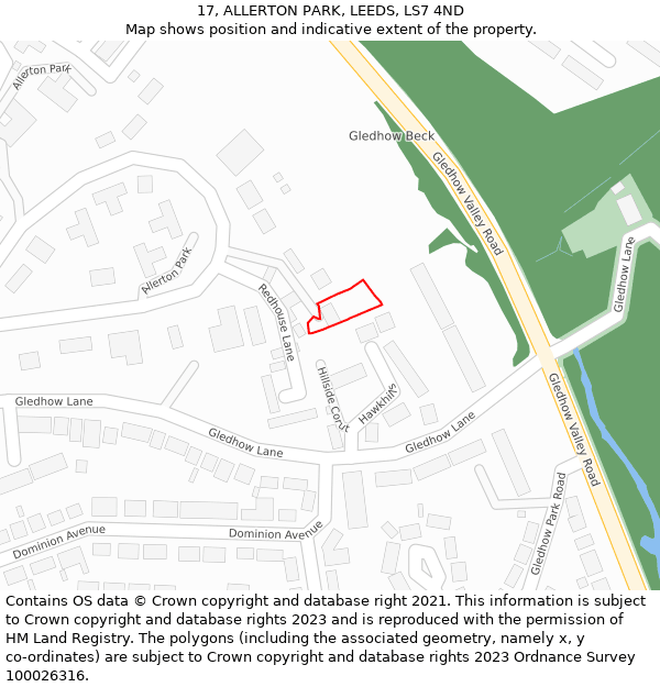 17, ALLERTON PARK, LEEDS, LS7 4ND: Location map and indicative extent of plot