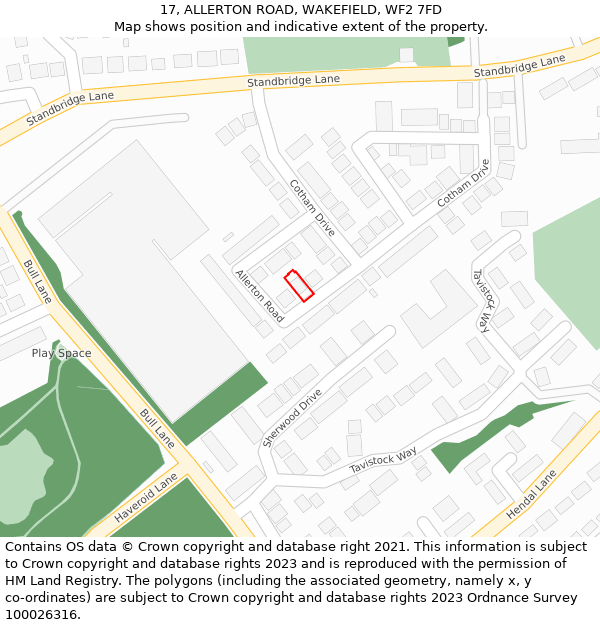 17, ALLERTON ROAD, WAKEFIELD, WF2 7FD: Location map and indicative extent of plot